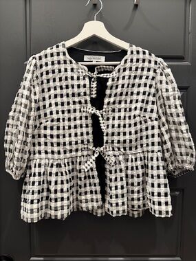 Sofie the Label Black & White Gingham Tie-Front Top size M